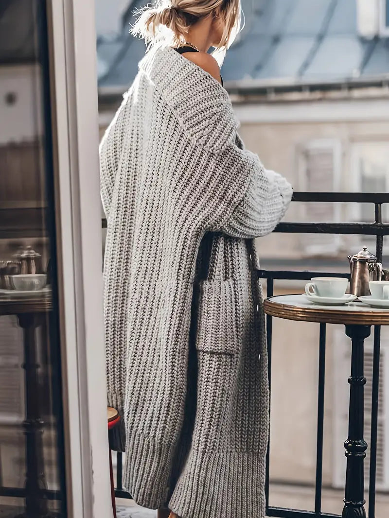 Pauline | Women's Cashmere-Mix Long Knitted Cardigan – Soft Chunky Ribbed Open-Front Layer for Casual Everyday Wear Smart Autumn Outfits and Cosy Winter Styling