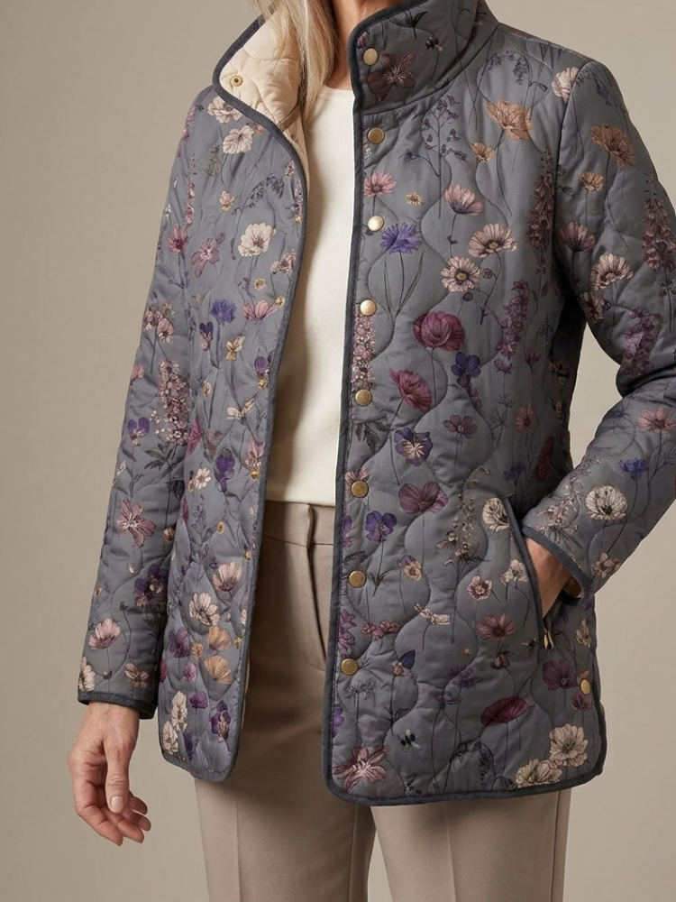 Yvonne | Vintage Floral Print Quilted Jacket