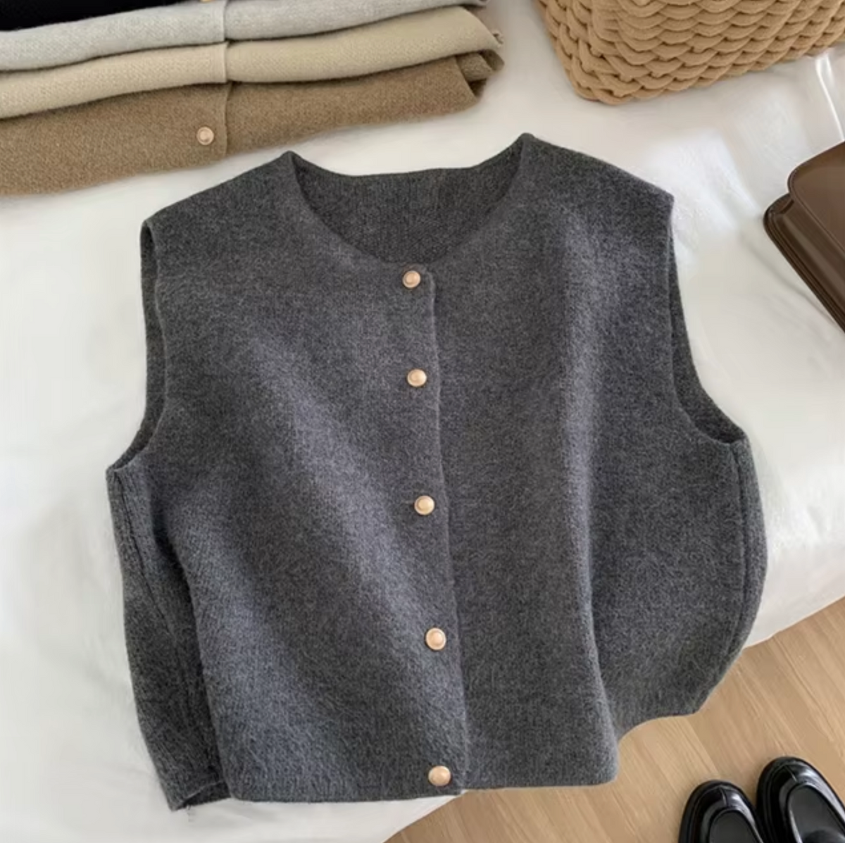 Olivia | Women's Sleeveless Button-Up Knitted Vest – Soft Layering Style for Casual Work and Transitional Everyday Wear