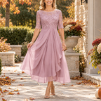 Joan | Lace Bodice Draped Midi Dress