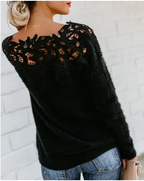 Mia | Women's Lace Detail Knit Jumper Elegant Floral Neckline Soft Lightweight Sweater