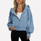 Maureen | Women's Zip Hoodie Relaxed Fit Cropped Drawstring Jacket