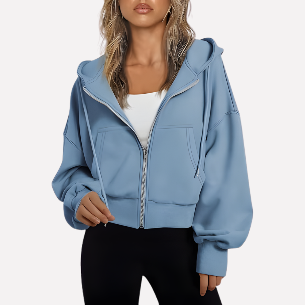 Maureen | Women's Zip Hoodie Relaxed Fit Cropped Drawstring Jacket