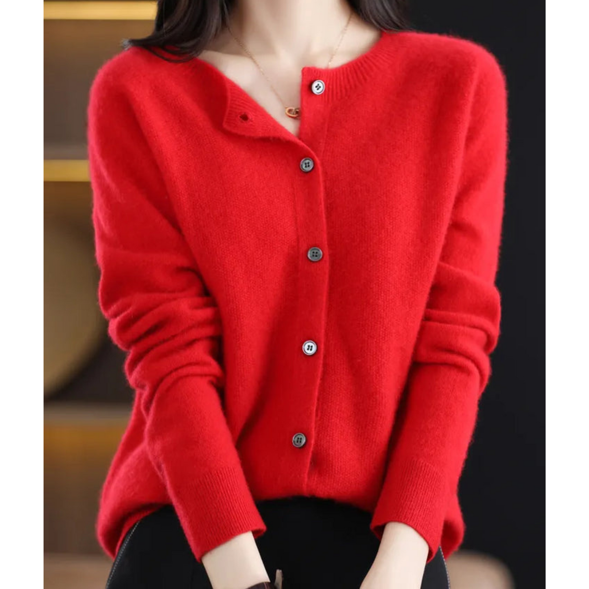 Amber | Luxury Merino Wool & Cashmere Cardigan for Women – Elegant O-Neck Winter Knit