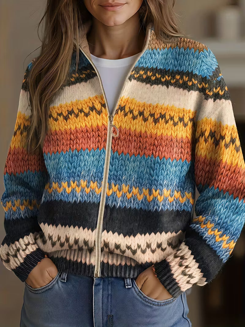 Yolanda | Multicolor Zigzag Striped Knit Cardigan