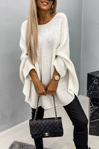 Pauline | Women's Draped Knit Poncho – Relaxed Round-Neck Sweater for Smart Casual Layering