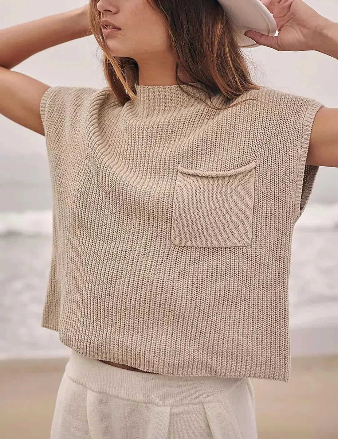 Erin | Women's Ribbed Short-Sleeve Knit Top – Relaxed Mock-Neck Shirt for Office and Daily Wear