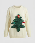 Judith | Women's 3D Christmas Tree Knit Sweater – Festive Crew-Neck Pullover with Textured Appliqué