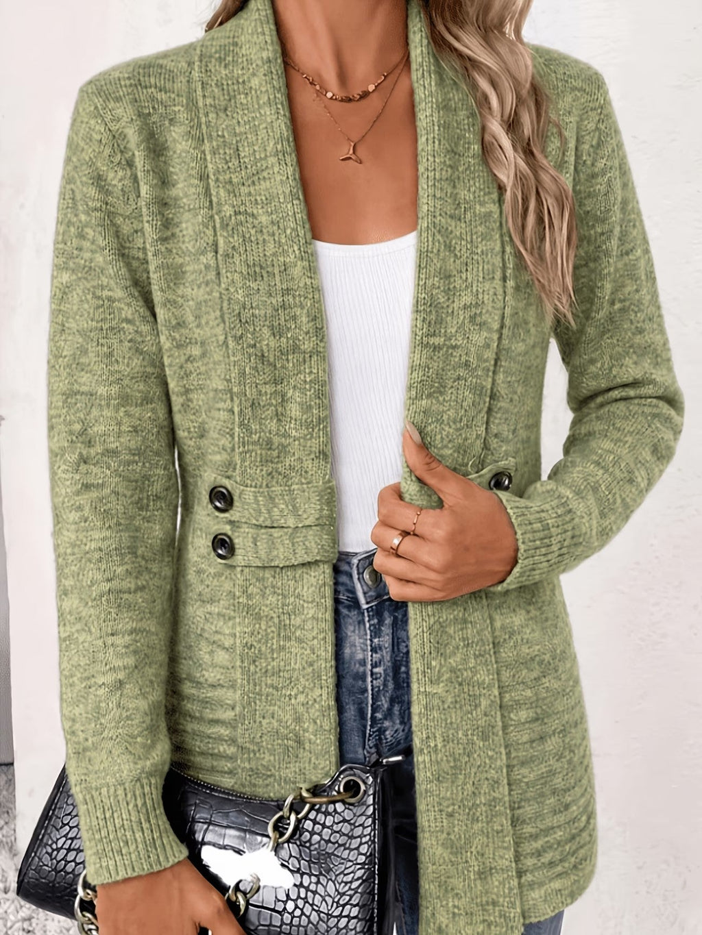 Tessa | Sage Ribbed Knit Button-Tab Cardigan