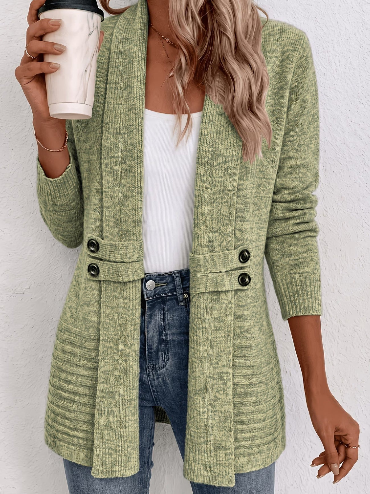 Tessa | Sage Ribbed Knit Button-Tab Cardigan