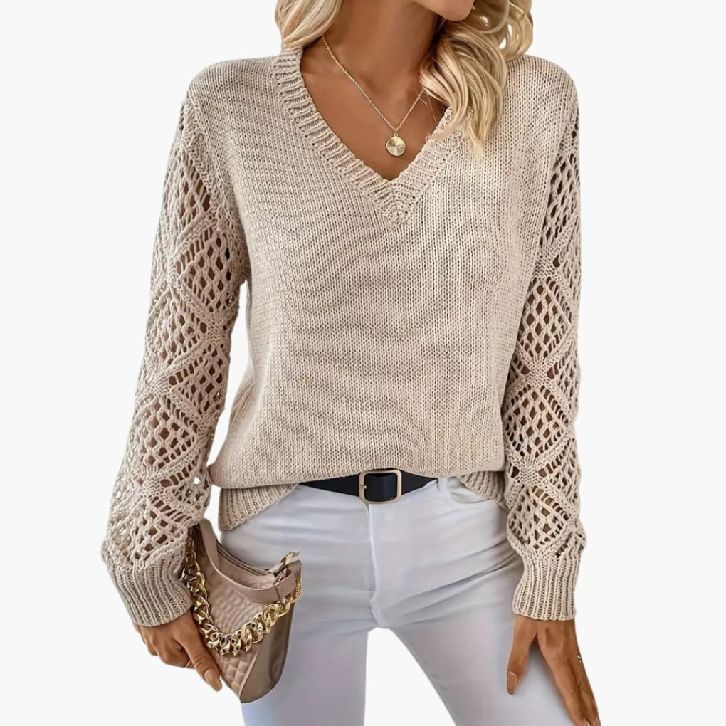 Sylvia | Women's Knitted V-Neck Jumper Open Sleeve Detail Pullover