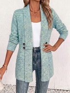 Beverly | Aqua Ribbed Knit Button-Tab Cardigan