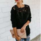 Mia | Women's Lace Detail Knit Jumper Elegant Floral Neckline Soft Lightweight Sweater