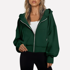 Maureen | Women's Zip Hoodie Relaxed Fit Cropped Drawstring Jacket