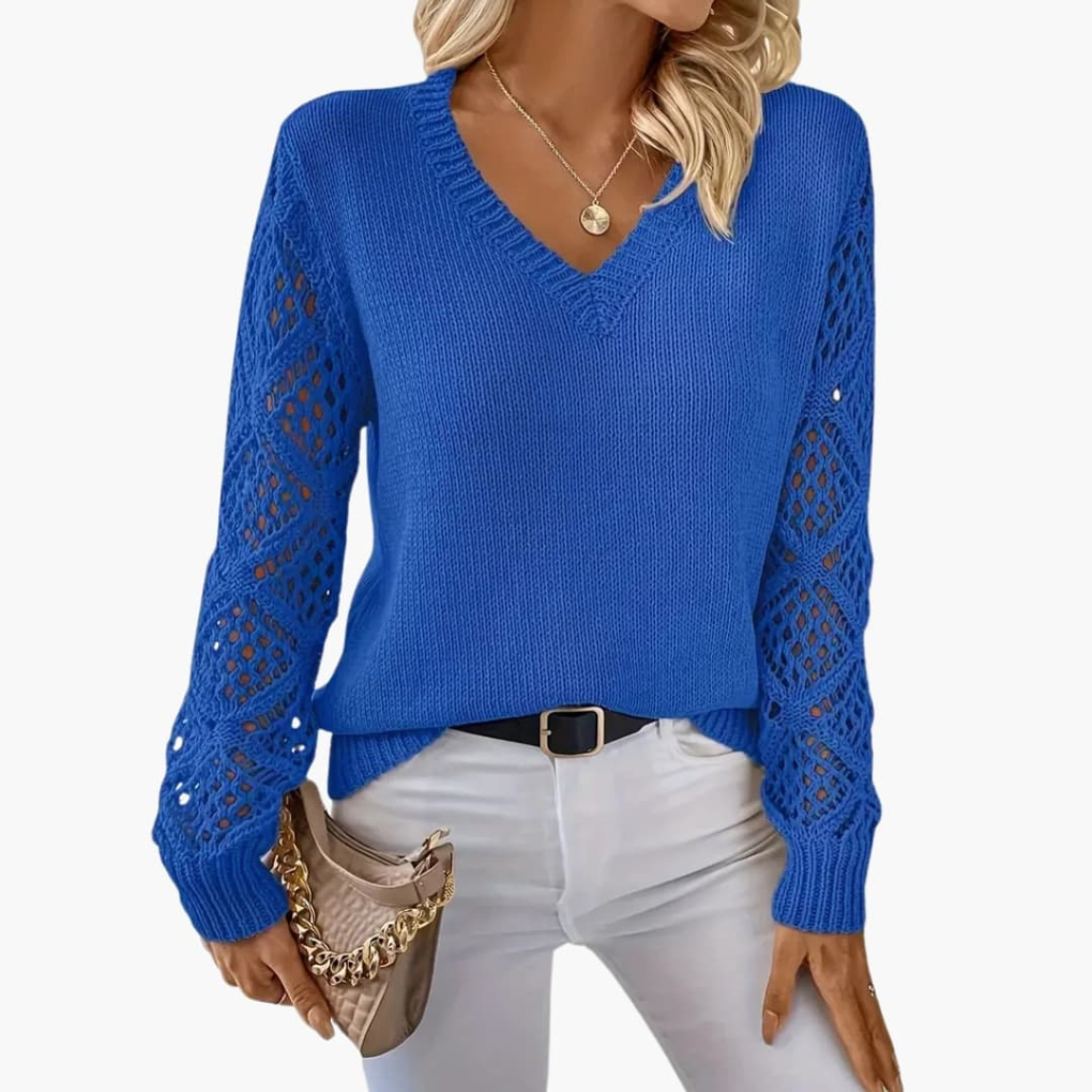 Sylvia | Women's Knitted V-Neck Jumper Open Sleeve Detail Pullover