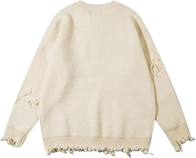 Vanessa | Women's Distressed Embroidered Knit Sweater – Oversized Pullover with Frayed Details