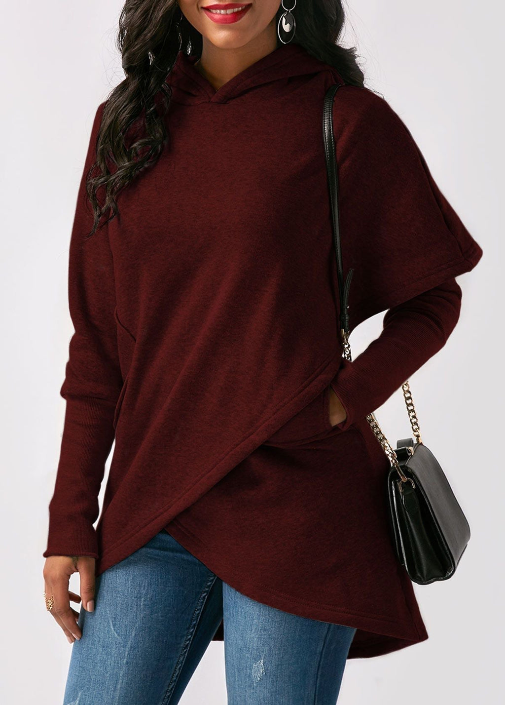 Lisa | Women's Asymmetric Longline Hoodie – Layered Wrap-Front Style for Casual Autumn Winter Days and Everyday WearWomen's Asymmetric Longline Hoodie – Layered Wrap-Front Style for Casual Autumn Winter Days and Everyday Wear