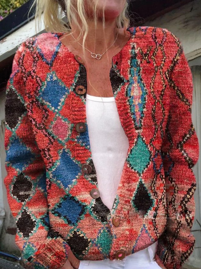 Heidi | Women's Printed Button Cardigan Long Sleeve Casual Knit
