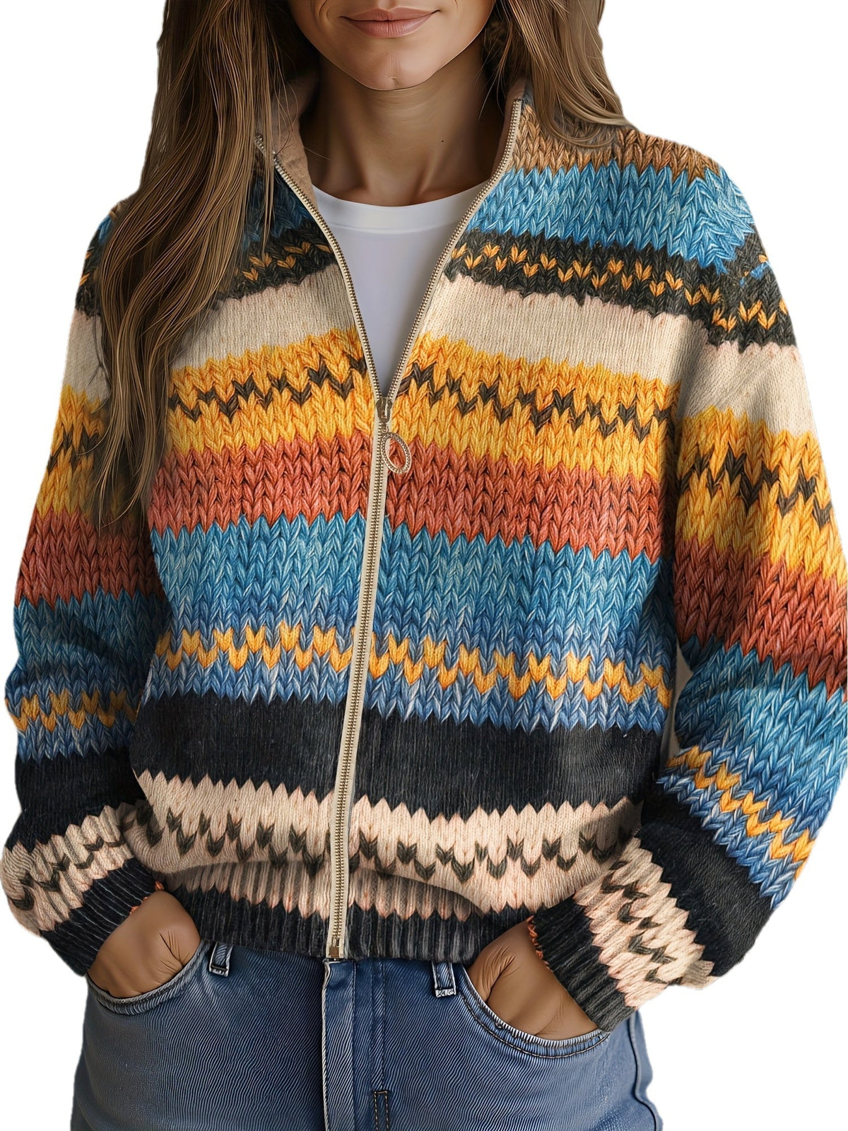 Yolanda | Multicolor Zigzag Striped Knit Cardigan
