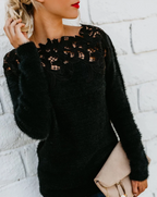 Mia | Women's Lace Detail Knit Jumper Elegant Floral Neckline Soft Lightweight Sweater