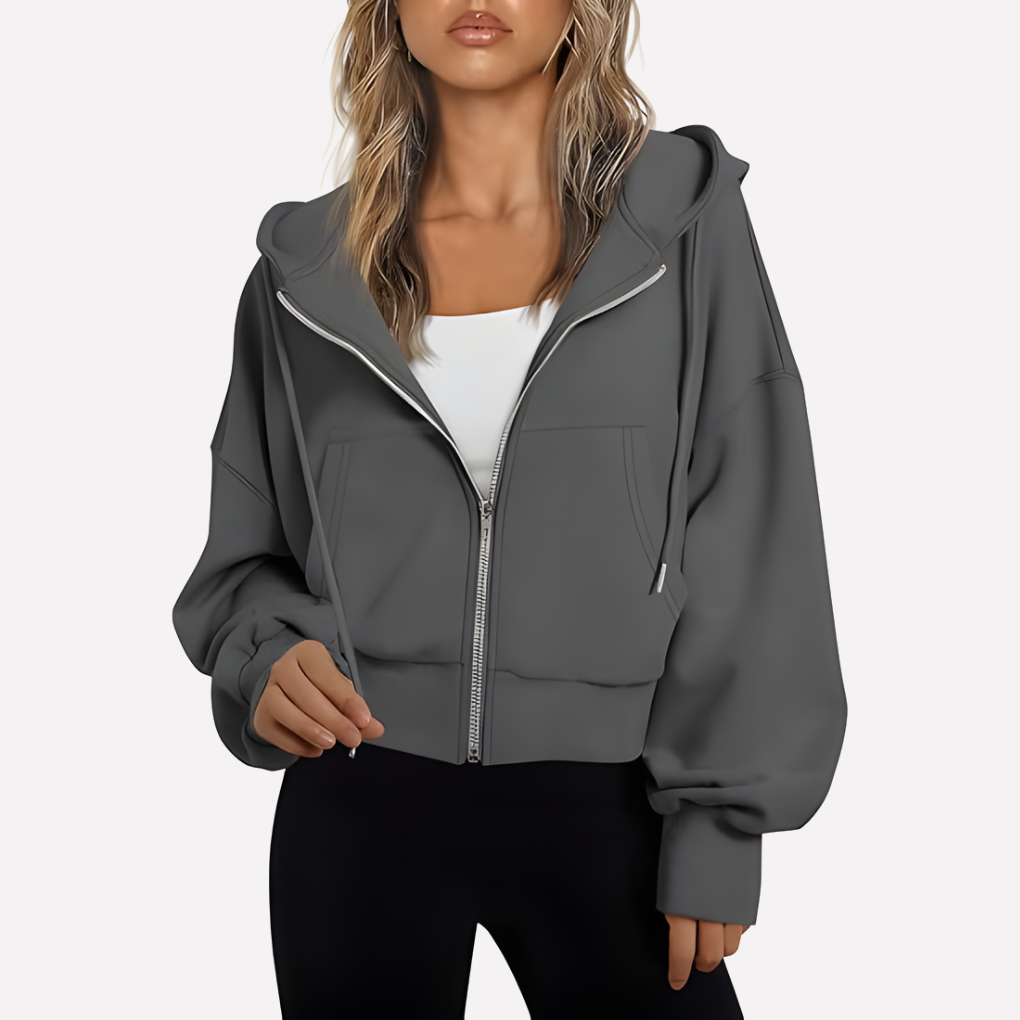 Maureen | Women's Zip Hoodie Relaxed Fit Cropped Drawstring Jacket