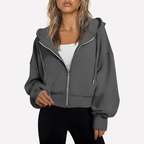 Maureen | Women's Zip Hoodie Relaxed Fit Cropped Drawstring Jacket
