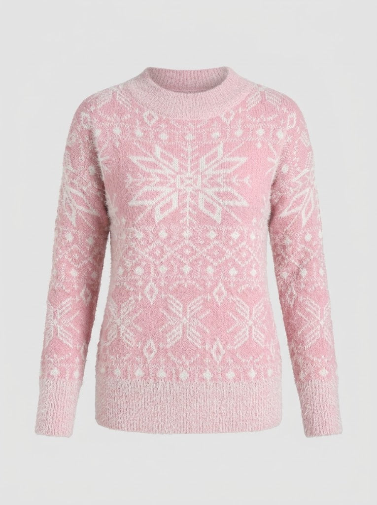 Betty | Women's Nordic Snowflake Knit Sweater – Festive Crew-Neck Pullover for Winter Days