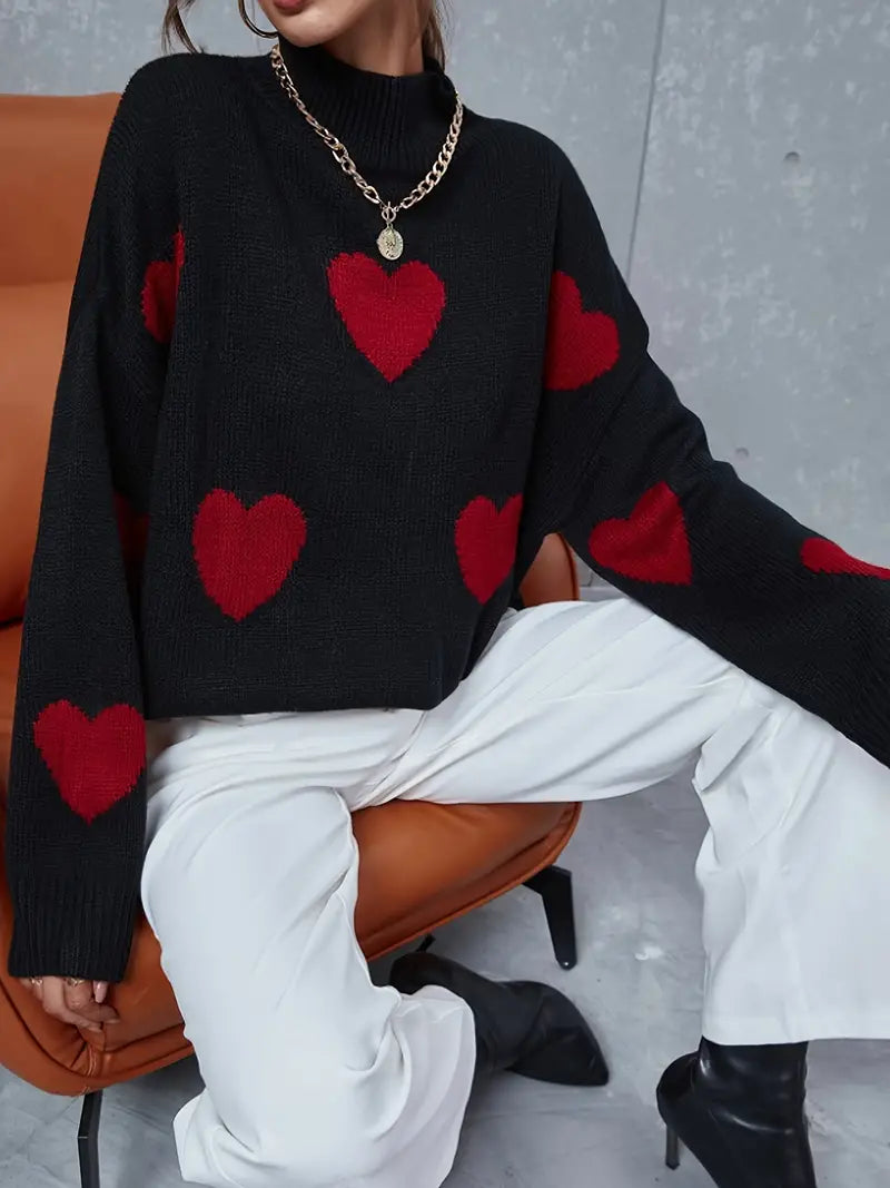 Jennifer | Women's Printed Knitted Turtleneck Sweater – Warm Relaxed Long-Sleeve Layer for Casual Everyday Wear Smart Autumn Outfits and Cosy Winter Styling