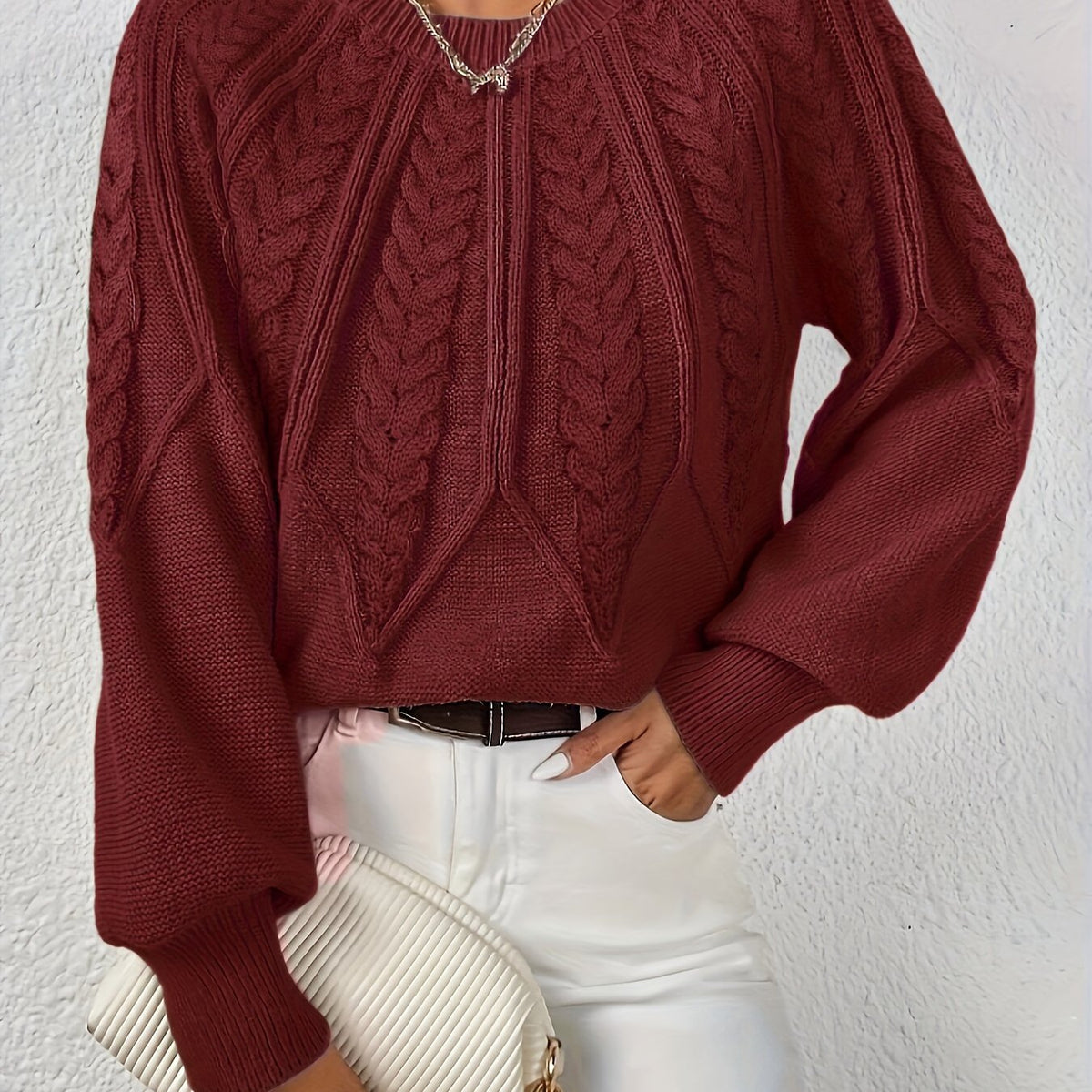 Cora | Women's Voluminous Sleeve Sweater with Cable Knit Texture