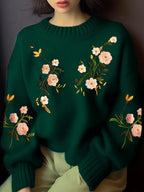 Kelly | Women's Embroidered Crew-Neck Knitted Sweater – Warm Relaxed Long-Sleeve Layer for Casual Everyday Wear Smart Autumn Outfits and Winter Seasonal Styling