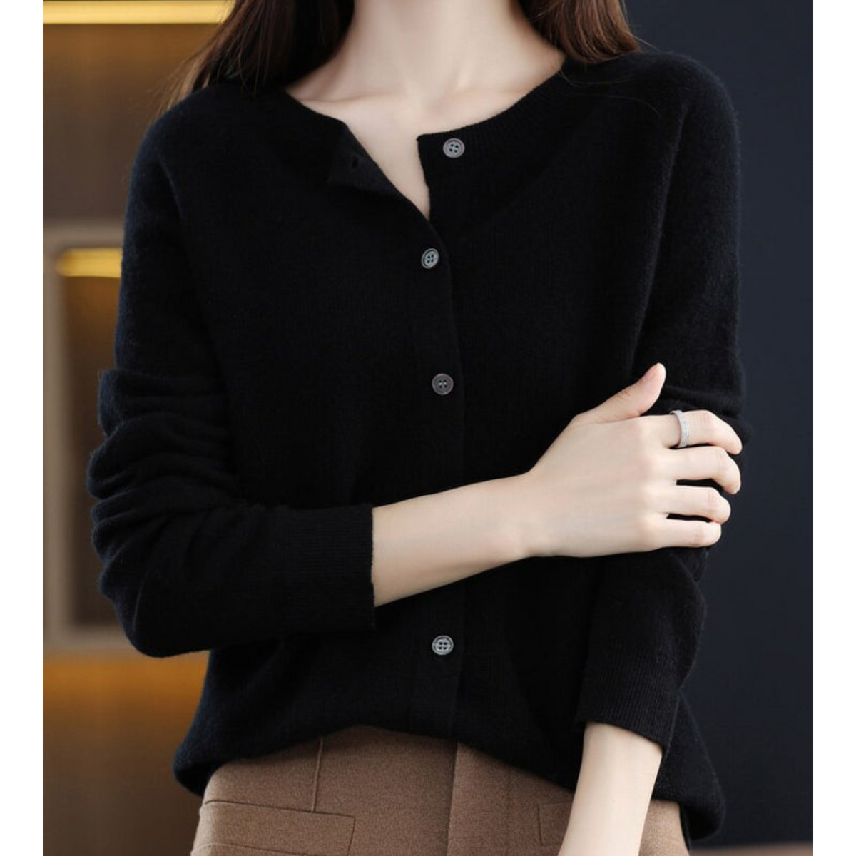 Tilly | Luxury Merino Wool & Cashmere Cardigan for Women – Elegant O-Neck Winter Knit