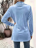 Maxine | Sky Blue Velvet Button-Tab Cardigan