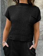 Erin | Women's Ribbed Short-Sleeve Knit Top – Relaxed Mock-Neck Shirt for Office and Daily Wear