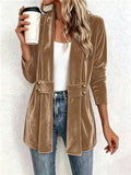Janet | Camel Velvet Button-Tab Cardigan