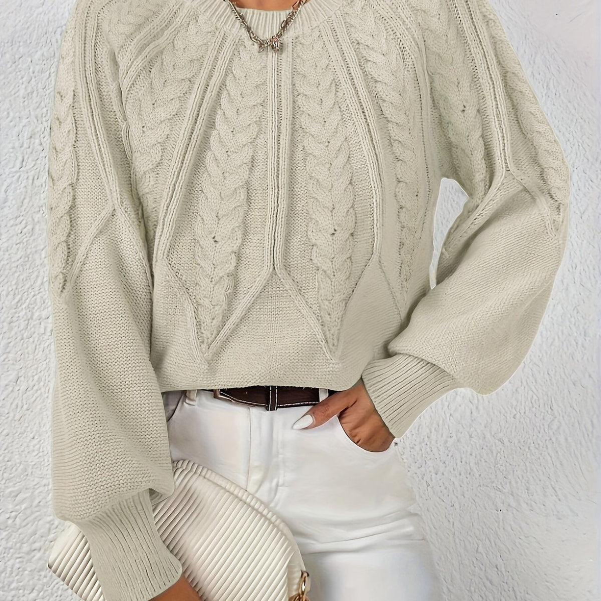 Cora | Women's Voluminous Sleeve Sweater with Cable Knit Texture