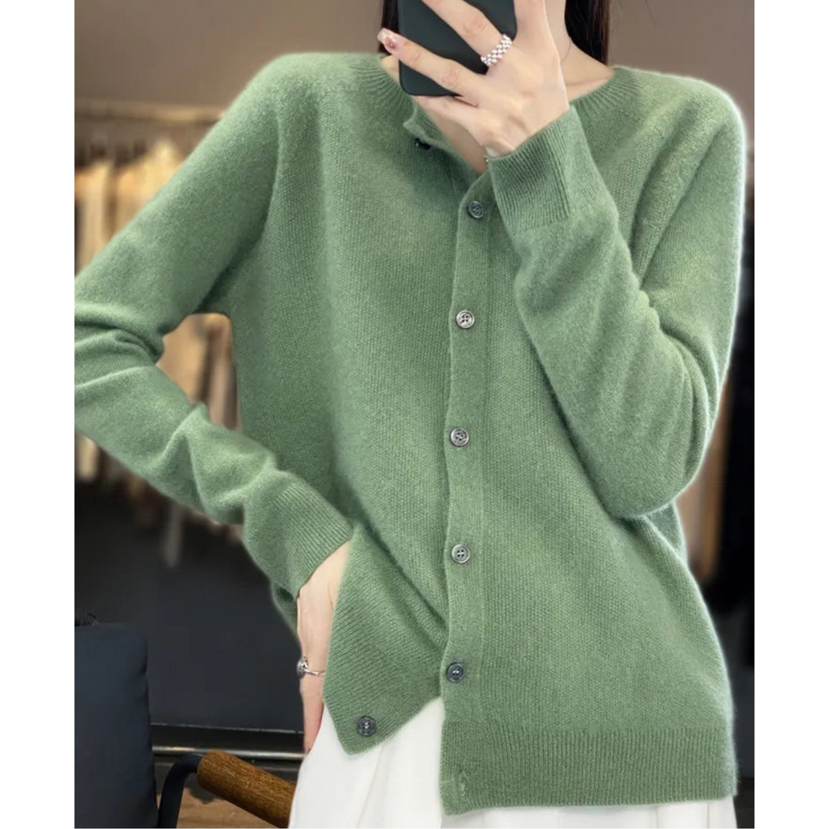 Tilly | Luxury Merino Wool & Cashmere Cardigan for Women – Elegant O-Neck Winter Knit