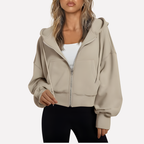 Maureen | Women's Zip Hoodie Relaxed Fit Cropped Drawstring Jacket