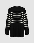 Deborah | Women's Striped Colour-Block Knit Sweater – Relaxed Longline Pullover for Modern Winter Layering
