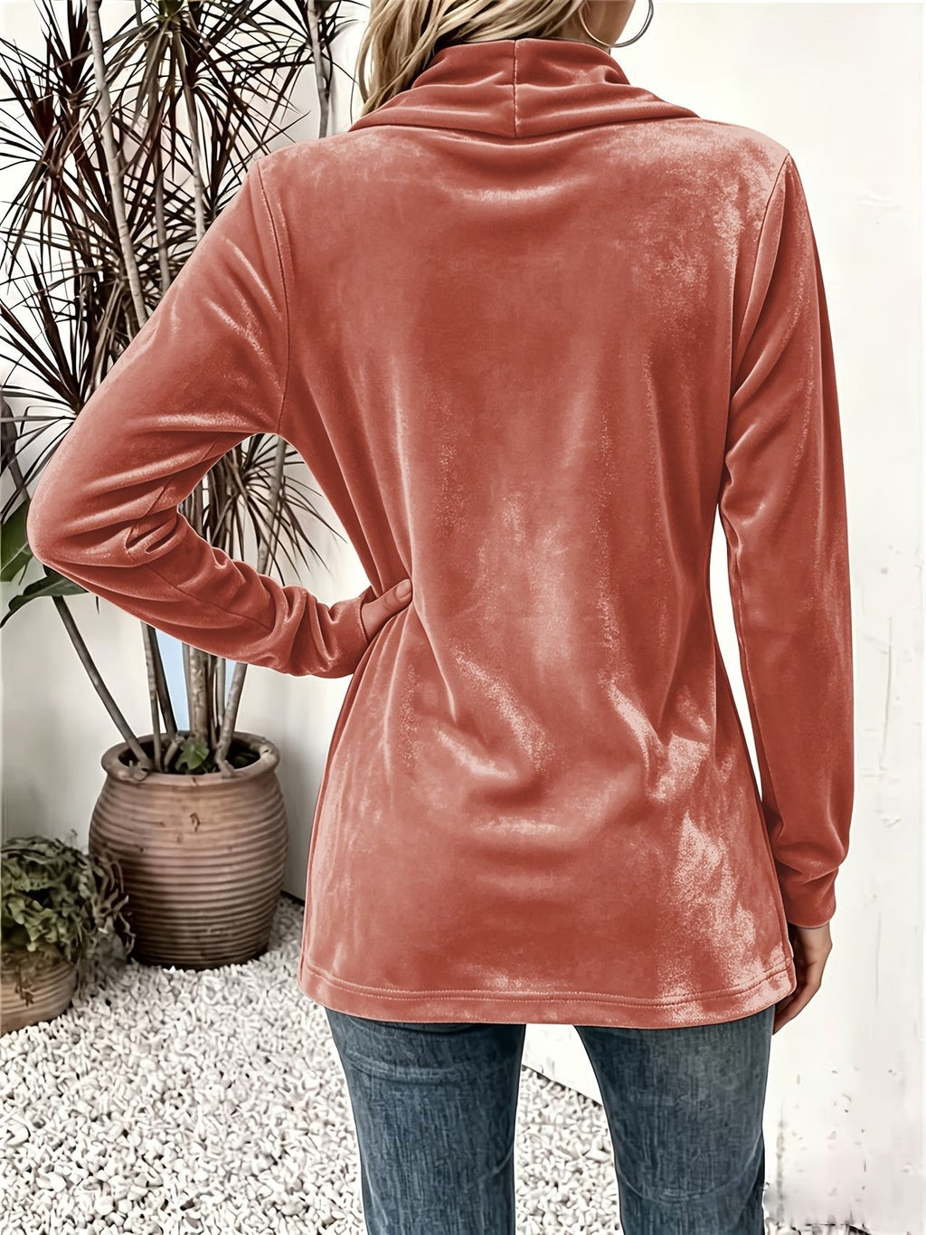 Marie | Rust Velvet Button-Tab Cardigan