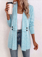 Beverly | Aqua Ribbed Knit Button-Tab Cardigan