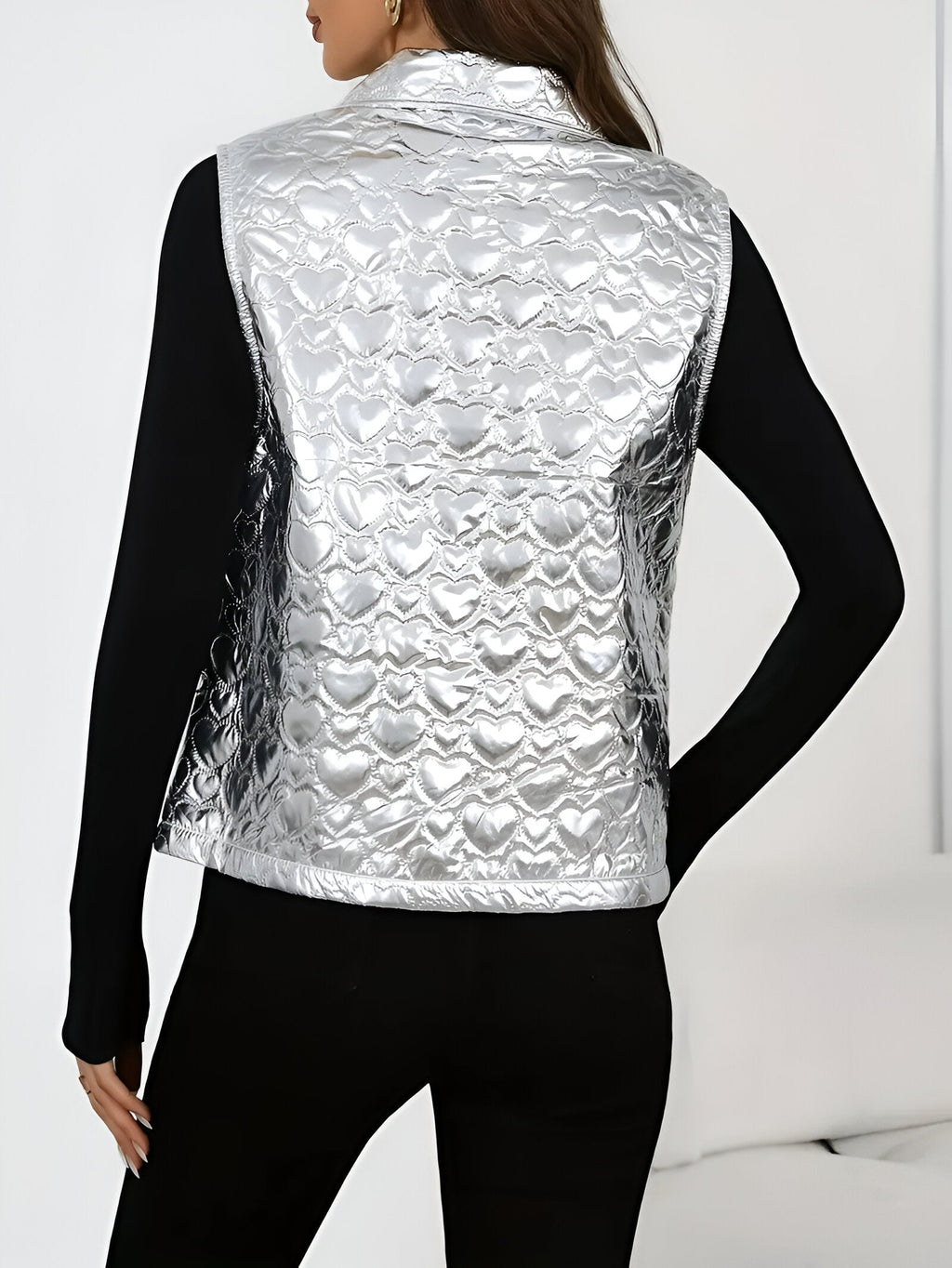 Marie | Women's Metallic Quilted Bodywarmer – Sleeveless Heart-Stitch Layer for Casual Autumn Winter and Smart Everyday Wear