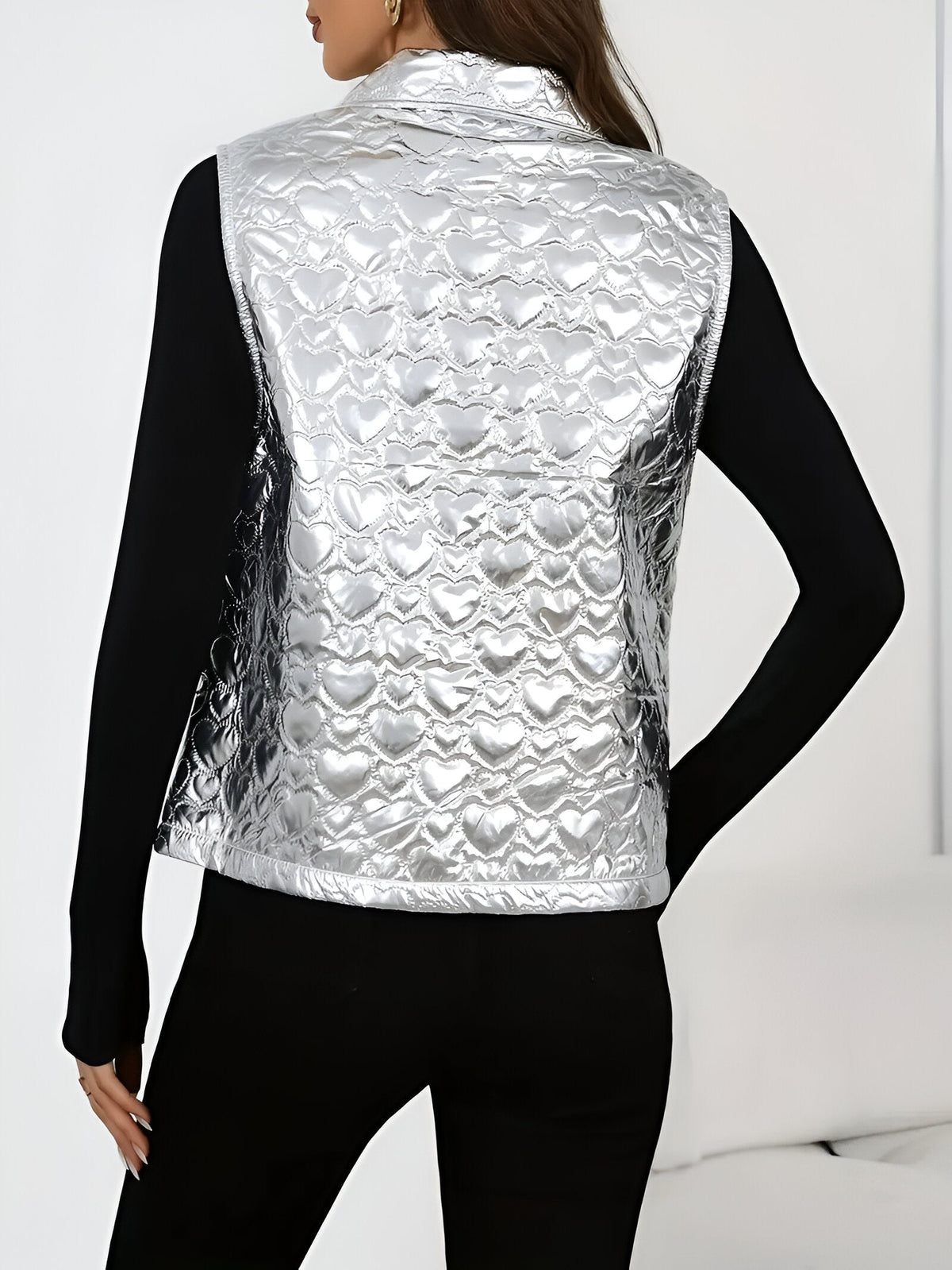 Marie | Women's Metallic Quilted Bodywarmer – Sleeveless Heart-Stitch Layer for Casual Autumn Winter and Smart Everyday Wear