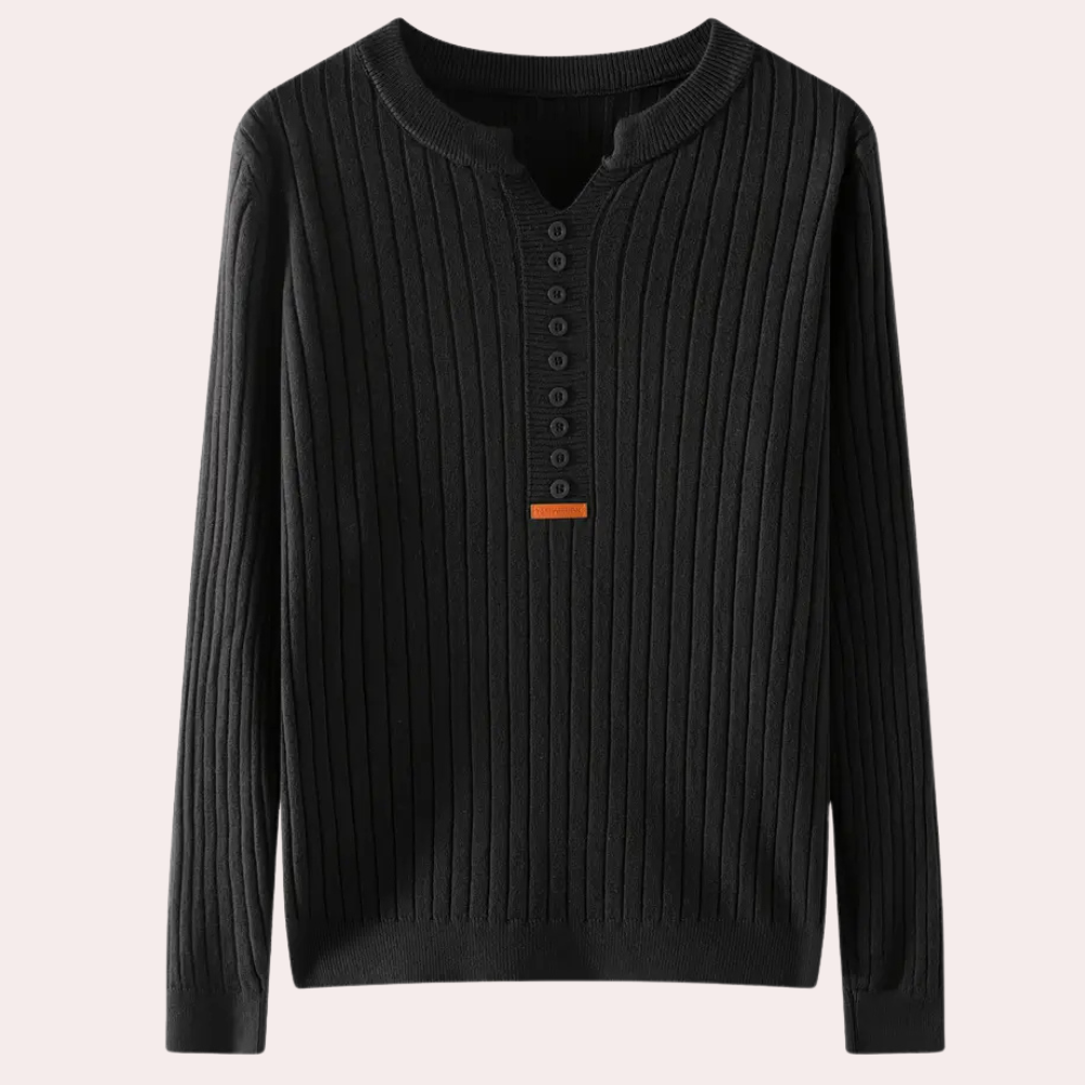 Amanda | Women's Ribbed Knit Sweater with Notched Neck and Button Placket