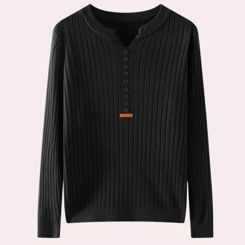 Amanda | Women's Ribbed Knit Sweater with Notched Neck and Button Placket