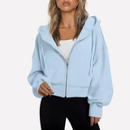 Maureen | Women's Zip Hoodie Relaxed Fit Cropped Drawstring Jacket