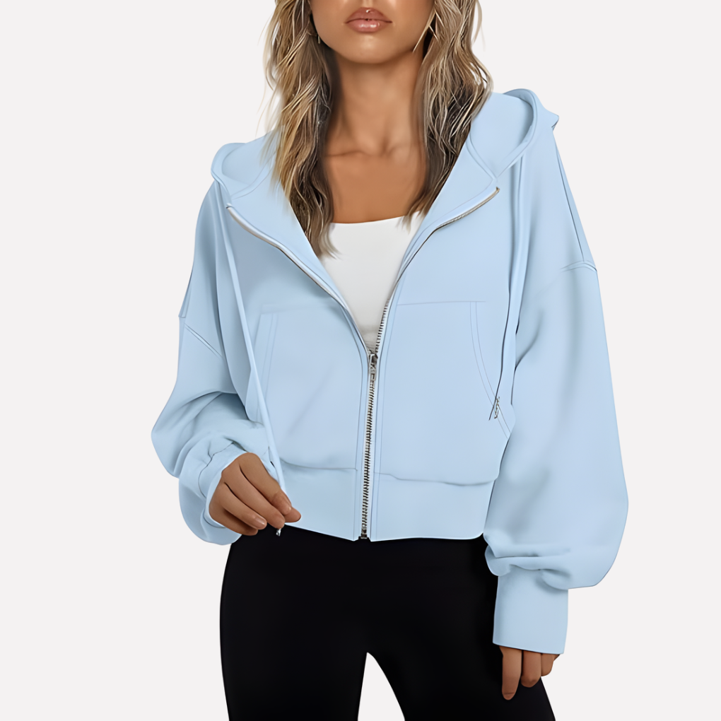 Maureen | Women's Zip Hoodie Relaxed Fit Cropped Drawstring Jacket