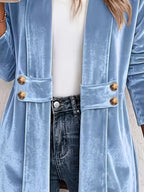 Maxine | Sky Blue Velvet Button-Tab Cardigan