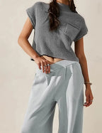 Erin | Women's Ribbed Short-Sleeve Knit Top – Relaxed Mock-Neck Shirt for Office and Daily Wear
