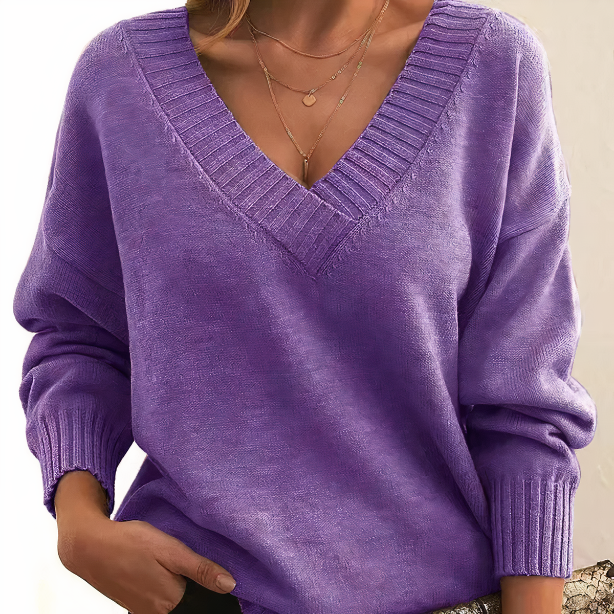 Dora | Women's Cashmere V Neck Sweater Relaxed Balloon Sleeves