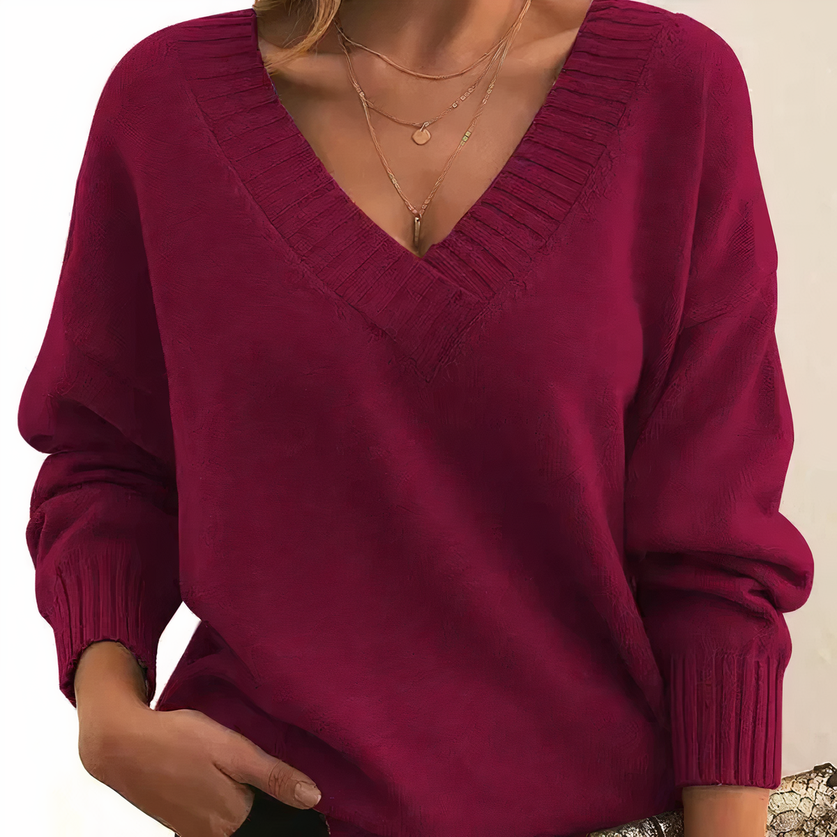Dora | Women's Cashmere V Neck Sweater Relaxed Balloon Sleeves